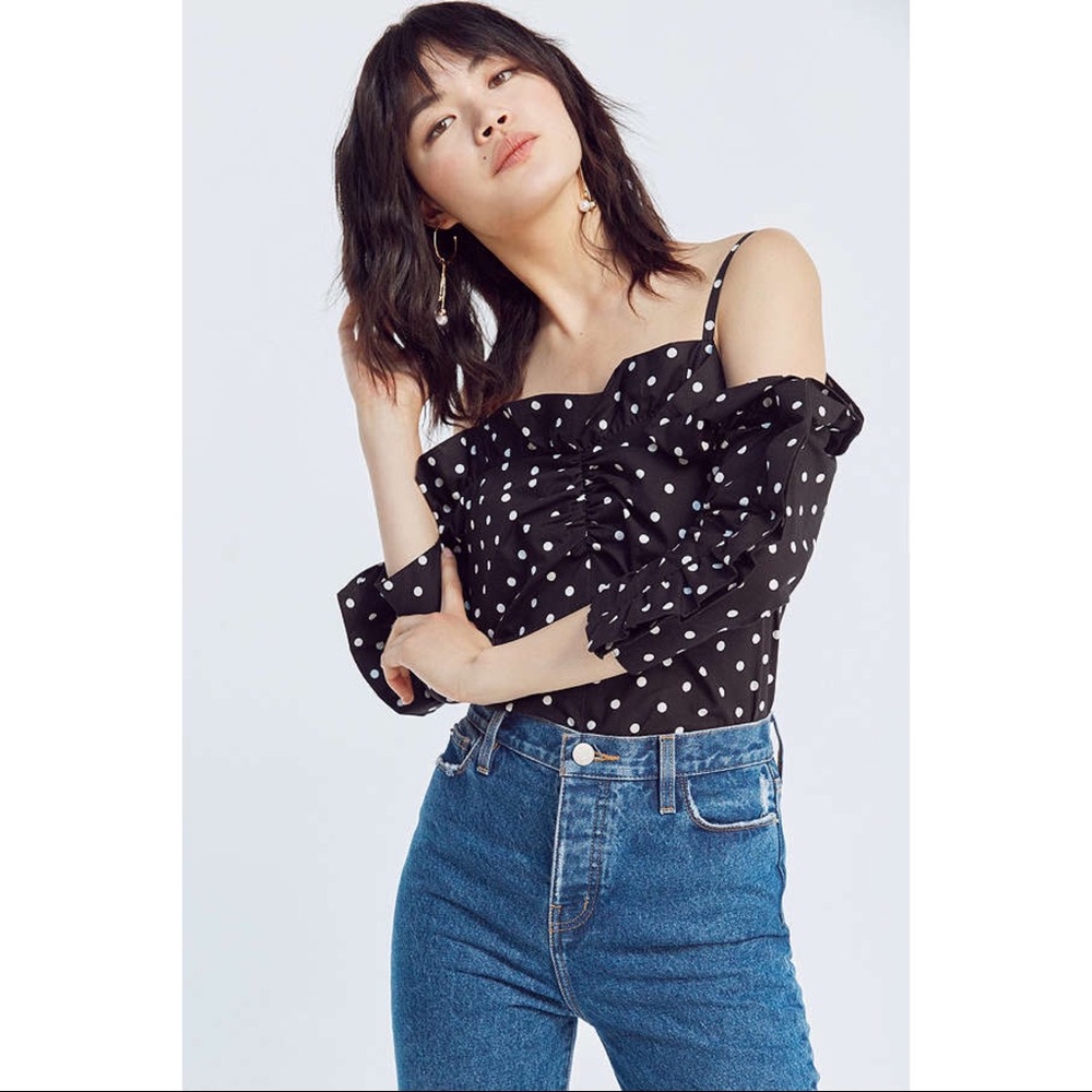 UO Silence + Noise Polka Dot Poplin Ruffle Top
